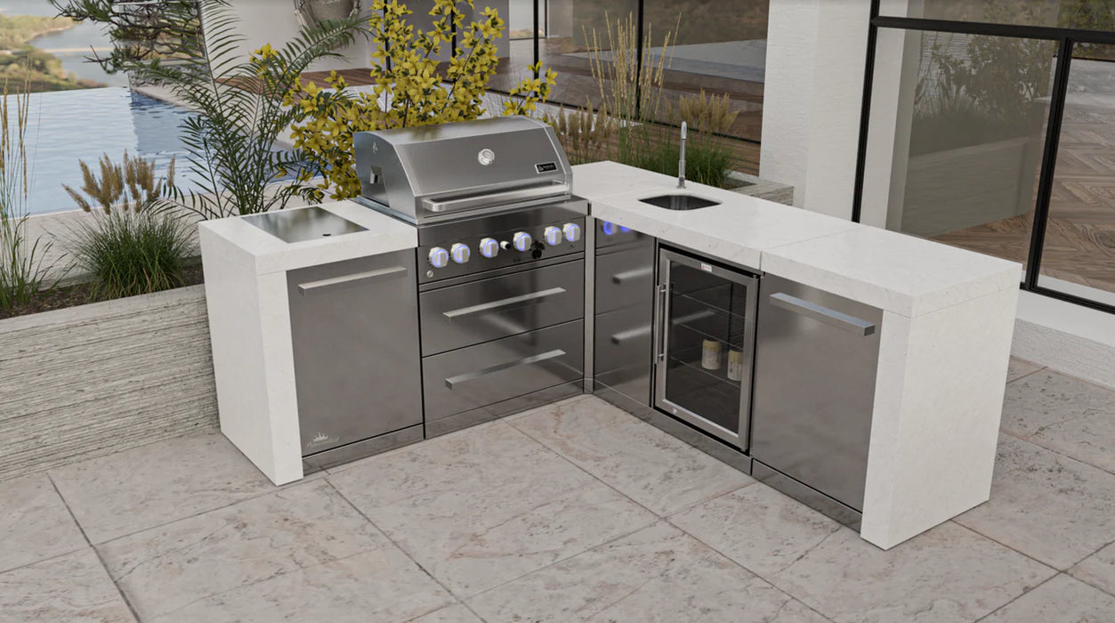 Mont Alpi 4 Burner Deluxe Island with a 90 Degree Corner and Beverage Centre & Cover 2.1M-2.3M - MAi400-D90BEV