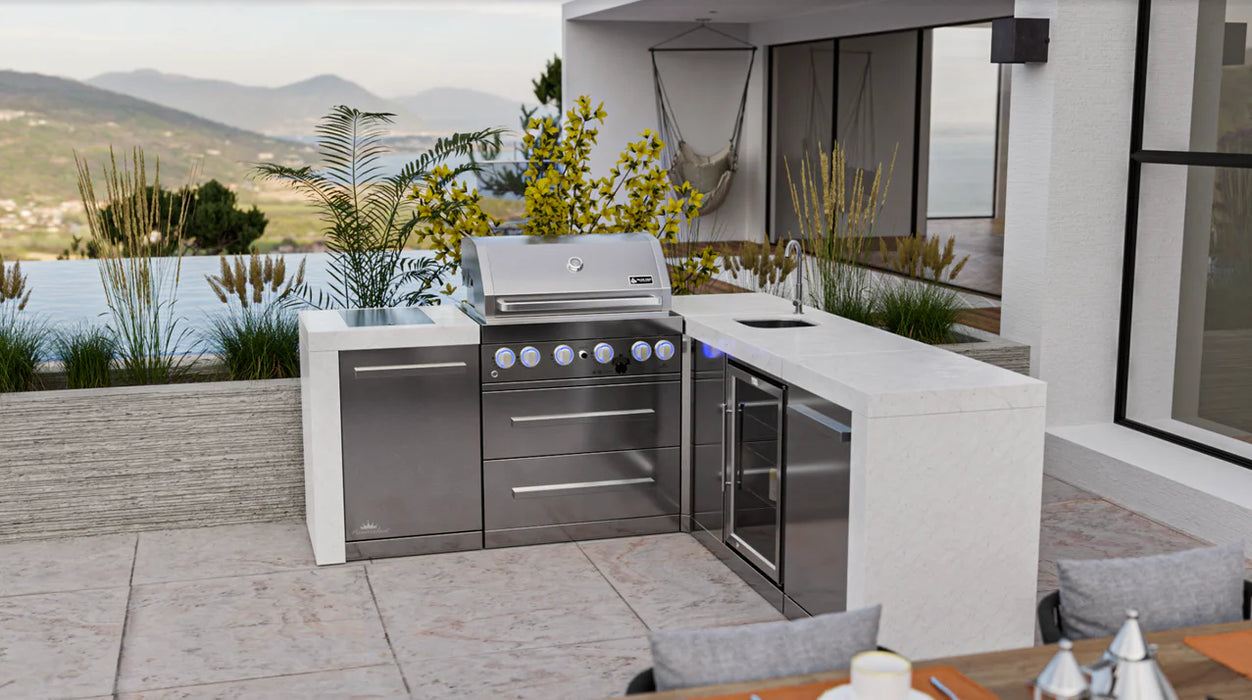 Mont Alpi 4 Burner Deluxe Island with a 90 Degree Corner and Beverage Centre & Cover 2.1M-2.3M - MAi400-D90BEV