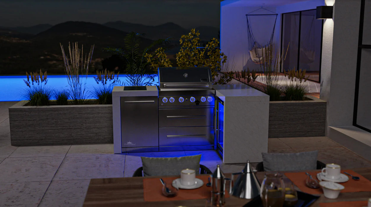 Mont Alpi 4 Burner Deluxe Island with a 90 Degree Corner and a Fridge Cabinet & Cover 2.1M - MAi400-D90FC