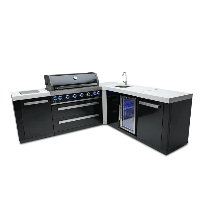 Mont Alpi Black Stainless Steel Island with a 90 Degree Corner & Beverage Centre + Cover 2.2M-2.4M - MAi805-BSS90BEV