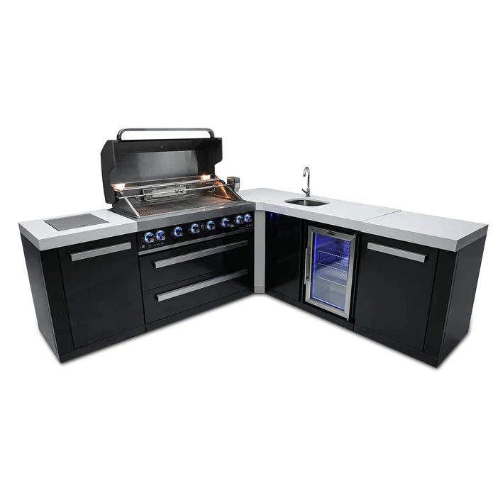 Mont Alpi Black Stainless Steel Island with a 90 Degree Corner & Beverage Centre + Cover 2.2M-2.4M - MAi805-BSS90BEV