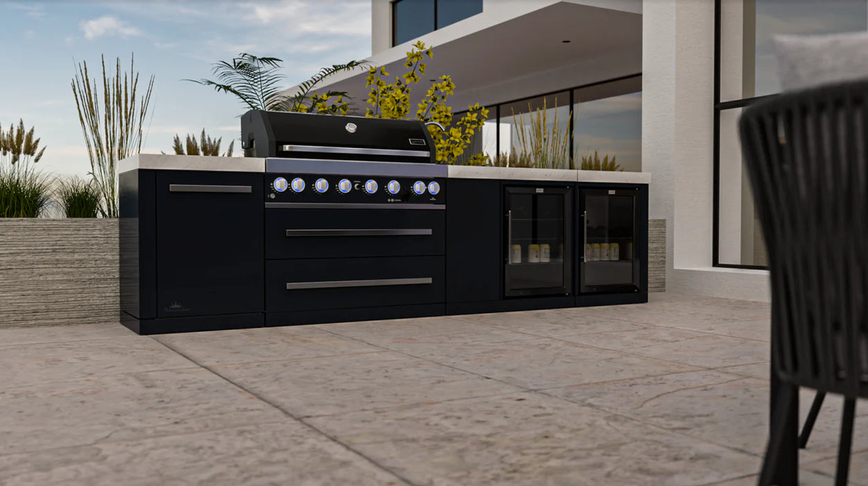 Mont Alpi Black Stainless Steel Island with a Beverage Centre and Fridge Cabinet & Cover 3.4M - MAi805-BSSBEVFC