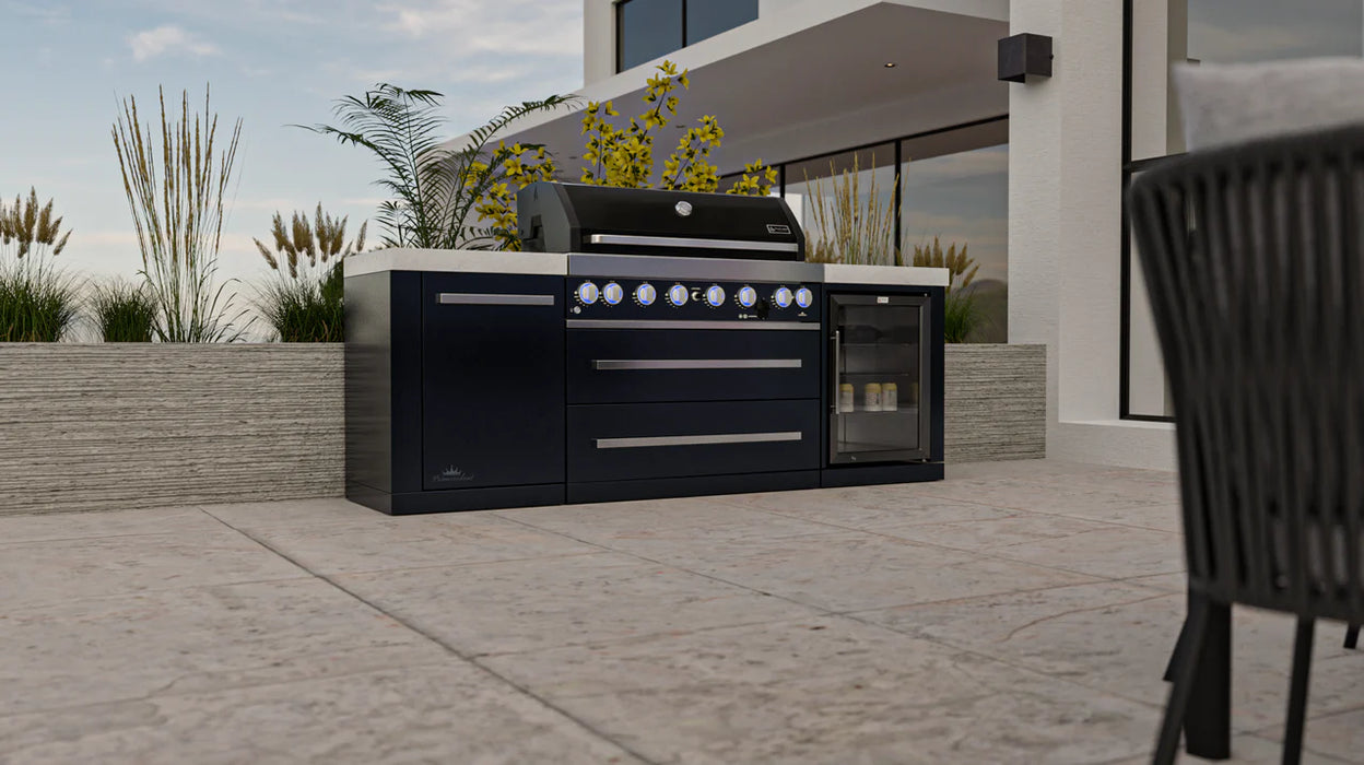 Mont Alpi Black Stainless Steel Island with a Fridge Cabinet & Cover 2.4M - MAi805-BSSFC