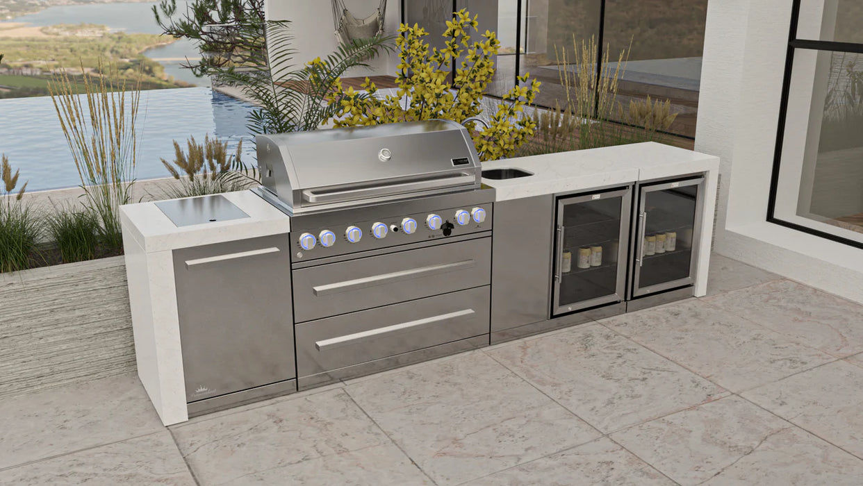 Mont Alpi 6 Burner Deluxe Island with a Beverage Centre and Fridge Cabinet & Cover 3.4M - MAi805-DBEVFC